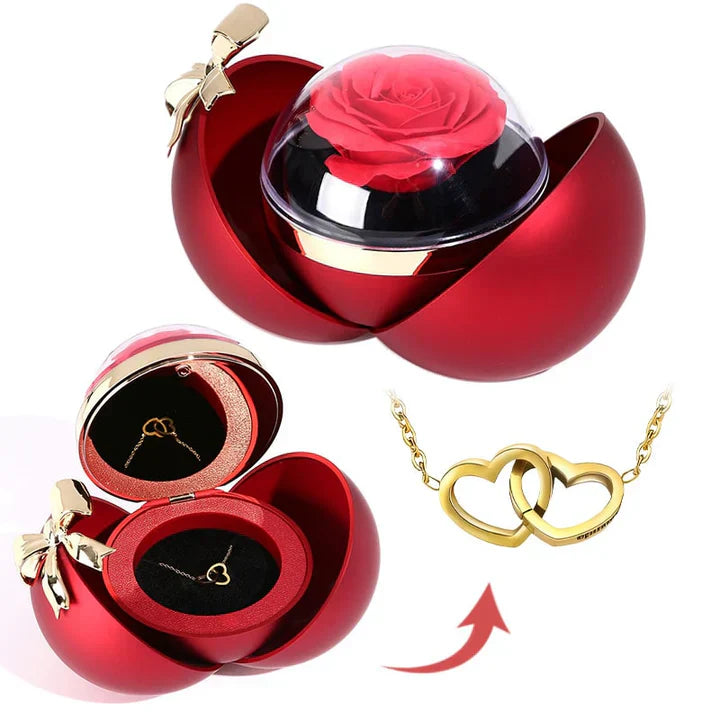 Eternal Rose Gift Set – Double Heart Engraved Necklace