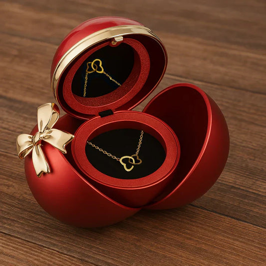 Eternal Rose Gift Set – Double Heart Engraved Necklace