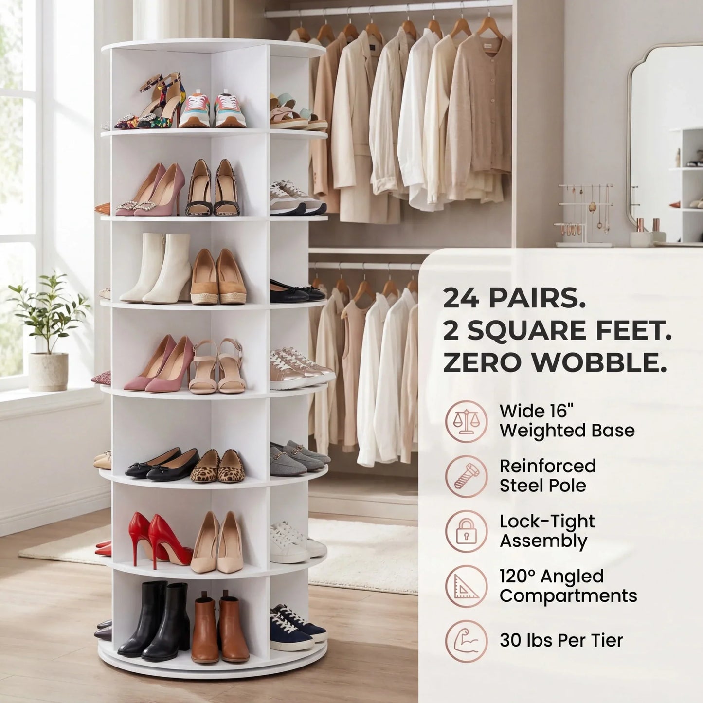 Lumen 360° Rotating Shoe Rack Tower