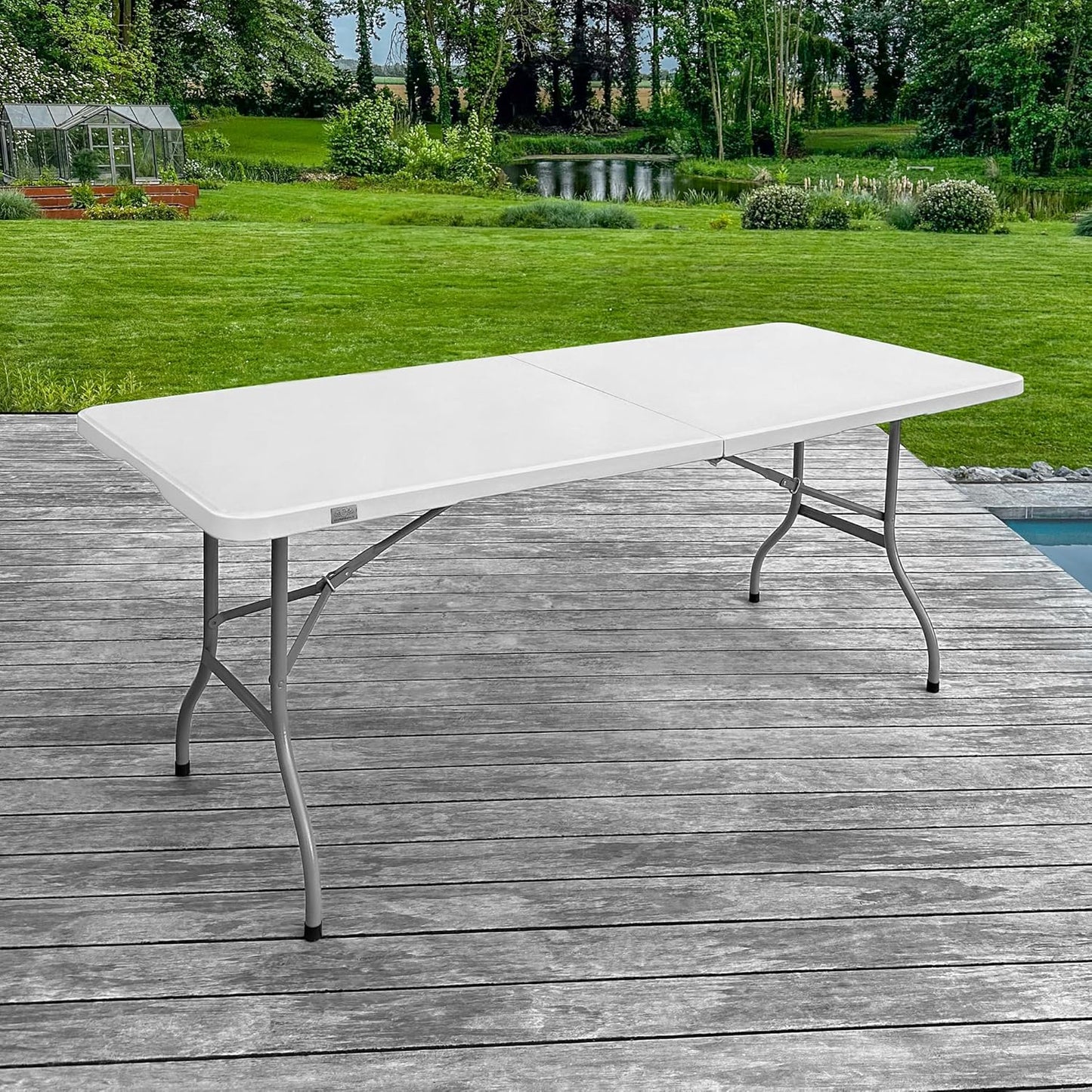 Hvitt rektangulært sammenleggbart bord 180x74x74 cm